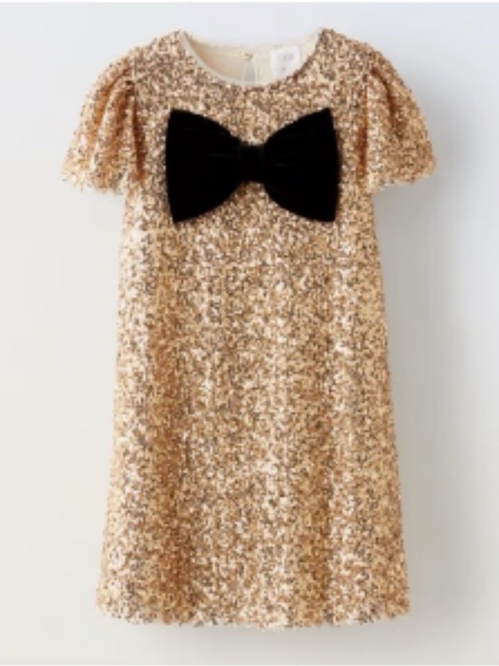 Zara Girls' Gold Sequin Dress with Black Bow